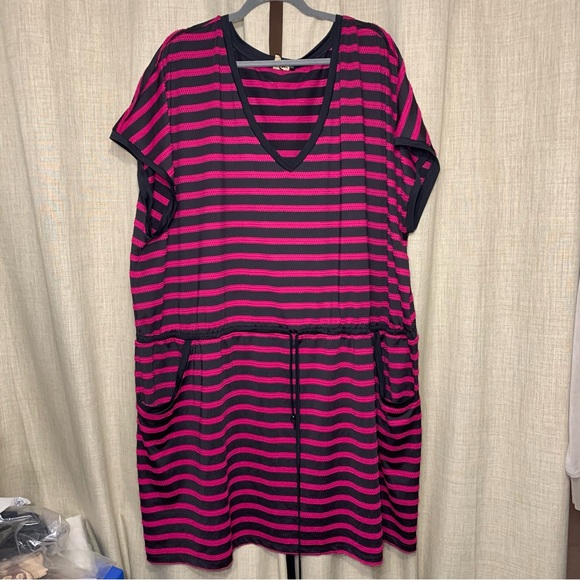 Sea Striped Swim Cover-Up 5XL Pink Black Drawstring Beach Resort Pullover Dress - Picture 10 of 11